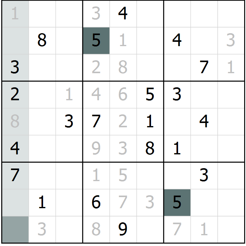 Position des candidats pour la solution de la Gr 9 page 12 du magazine de sudoku Virtuose n° 115