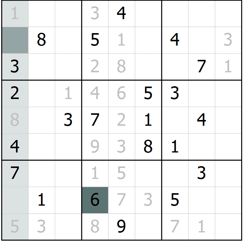 Position des candidats pour la solution de la Gr 9 page 12 du magazine de sudoku Virtuose n° 115