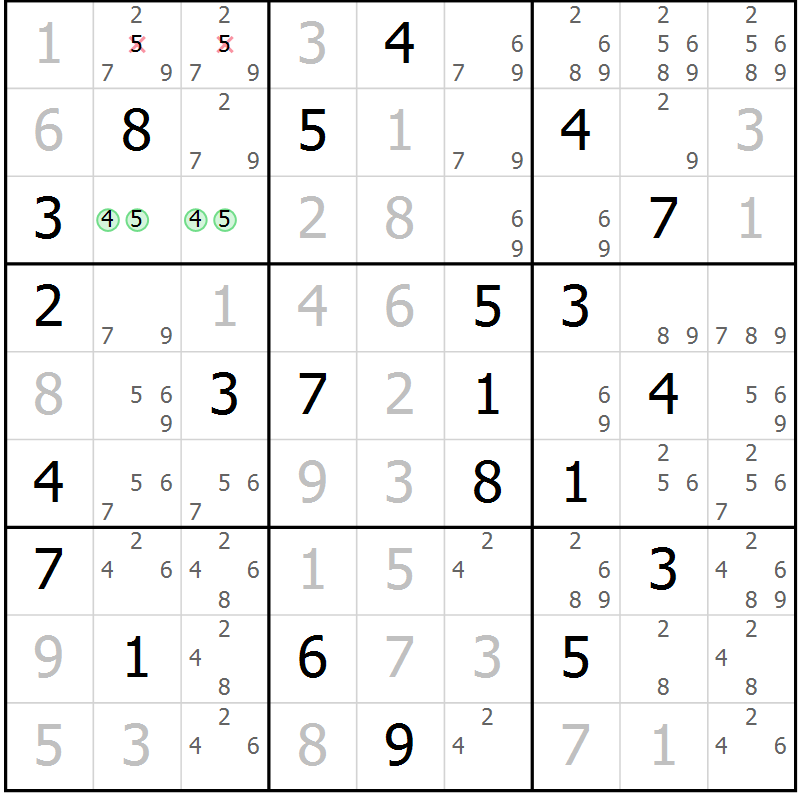 Position des candidats pour la solution de la Gr 9 page 12 du magazine de sudoku Virtuose n° 115