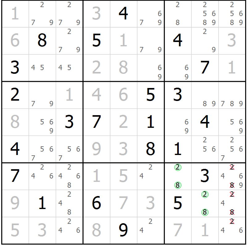 Position des candidats pour la solution de la Gr 9 page 12 du magazine de sudoku Virtuose n° 115