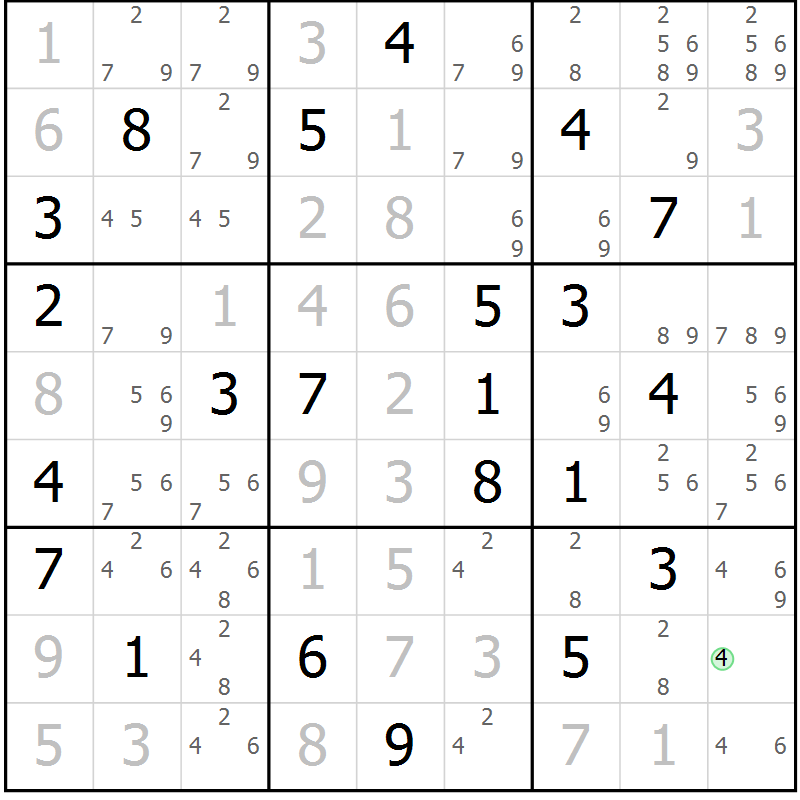 Position des candidats pour la solution de la Gr 9 page 12 du magazine de sudoku Virtuose n° 115