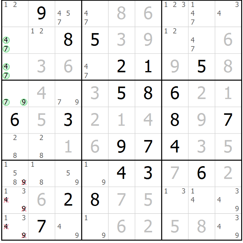 Position des candidats pour la solution de la Gr 1 page 4 du magazine de sudoku Virtuose n° 116