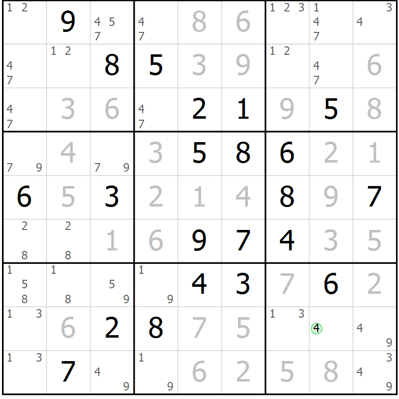 Position des candidats pour la solution de la Gr 1 page 4 du magazine de sudoku Virtuose n° 116