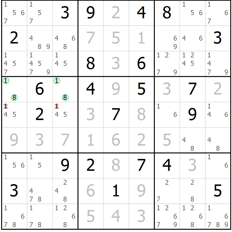 Position des candidats pour la solution de la Gr 10 page 13 du magazine de sudoku Virtuose n° 116