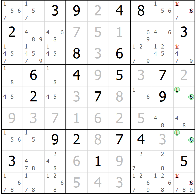 Position des candidats pour la solution de la Gr 10 page 13 du magazine de sudoku Virtuose n° 116