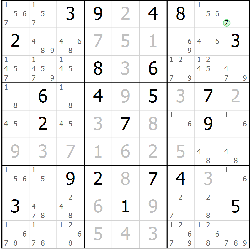 Position des candidats pour la solution de la Gr 10 page 13 du magazine de sudoku Virtuose n° 116