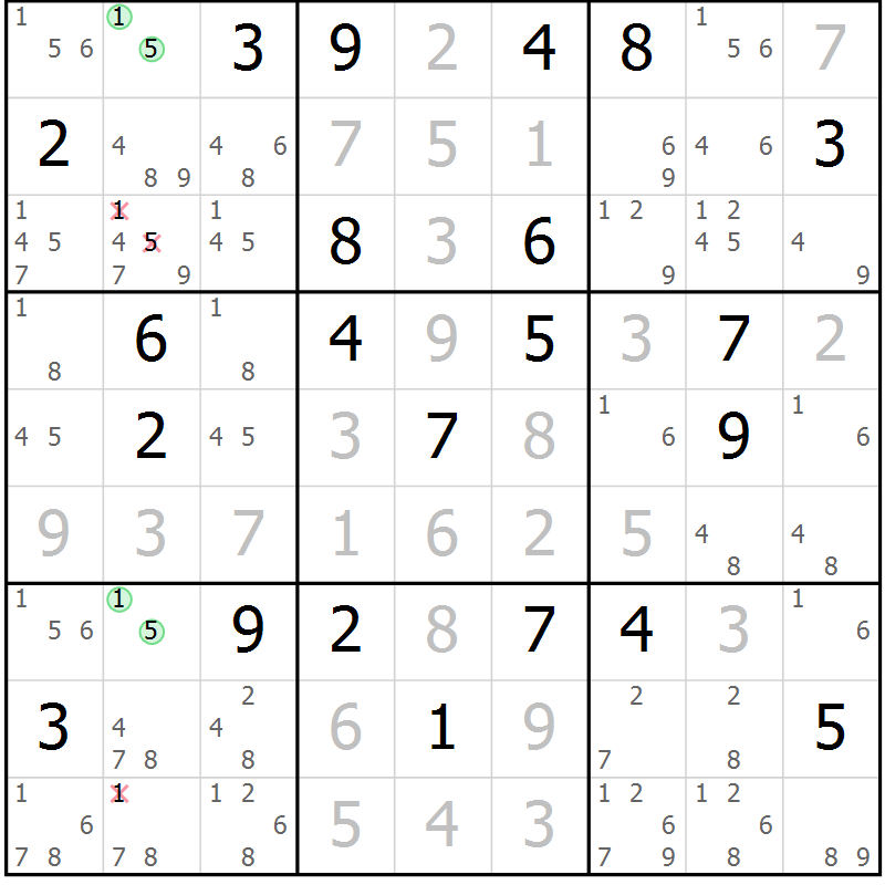 Position des candidats pour la solution de la Gr 10 page 13 du magazine de sudoku Virtuose n° 116