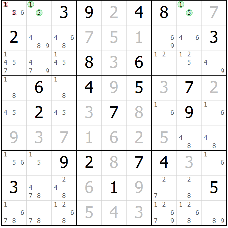 Position des candidats pour la solution de la Gr 10 page 13 du magazine de sudoku Virtuose n° 116