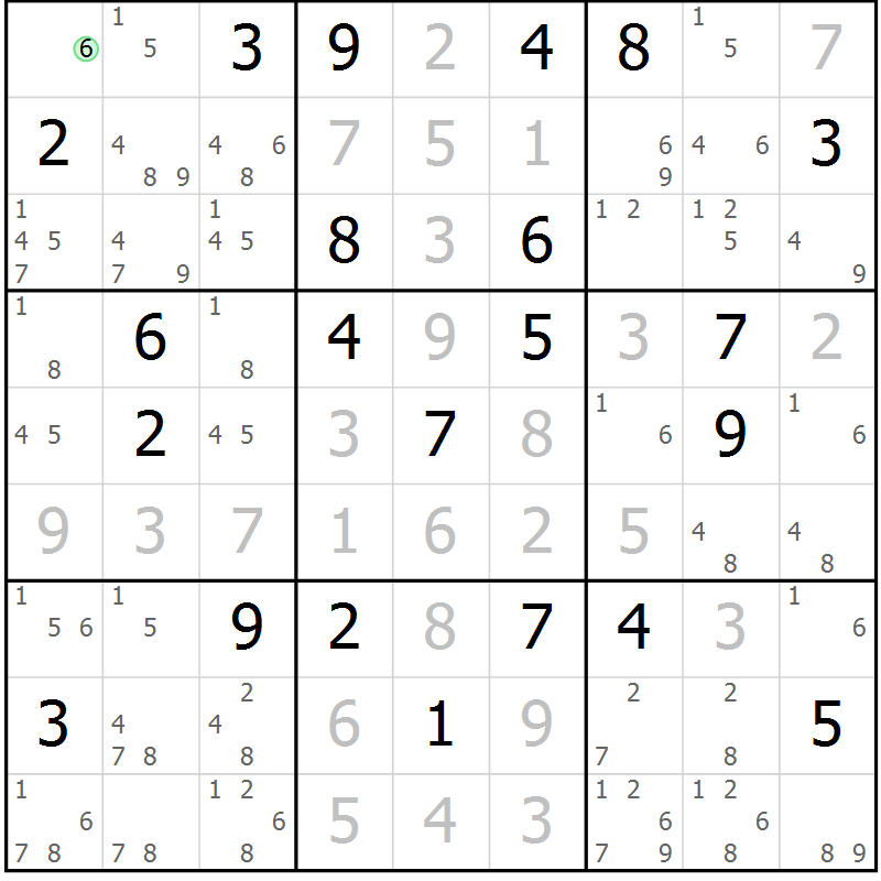 Position des candidats pour la solution de la Gr 10 page 13 du magazine de sudoku Virtuose n° 116