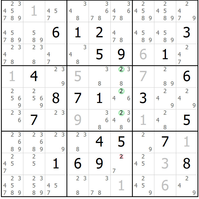 Position des candidats pour la solution de la Gr 11 page 14 du magazine de sudoku Virtuose n° 116