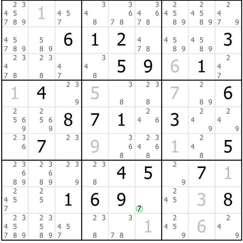 Position des candidats pour la solution de la Gr 11 page 14 du magazine de sudoku Virtuose n° 116