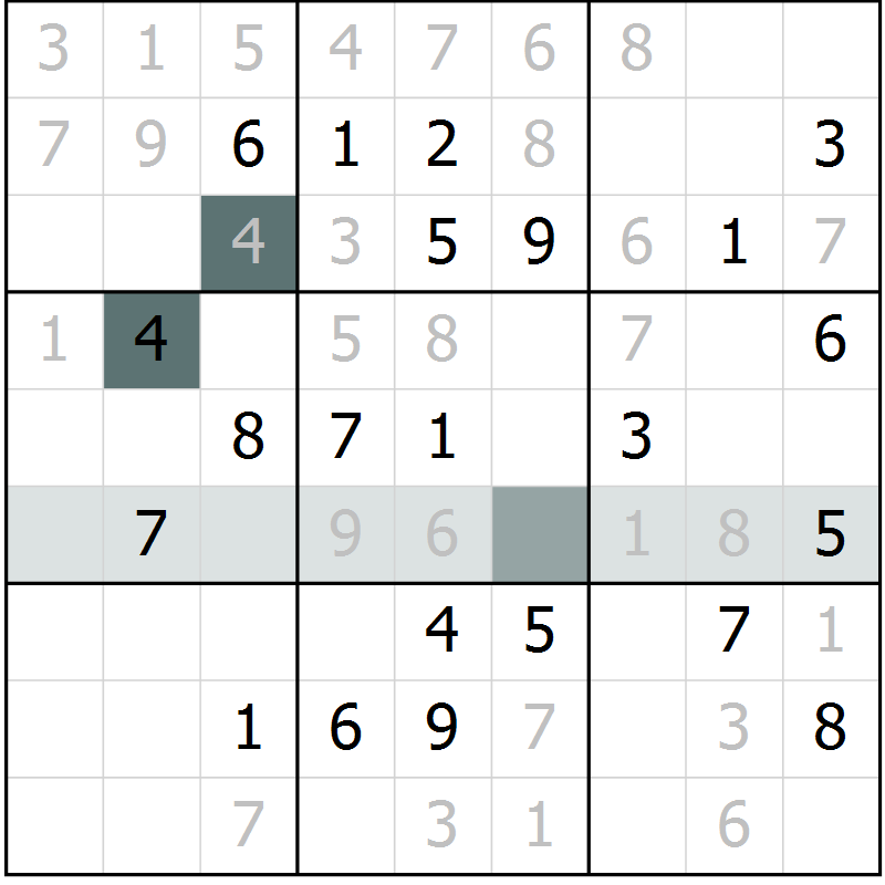 Position des candidats pour la solution de la Gr 11 page 14 du magazine de sudoku Virtuose n° 116