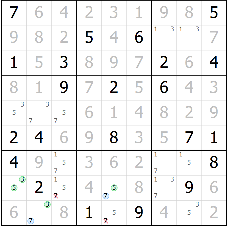 Position des candidats pour la solution de la Gr 12 page 15 du magazine de sudoku Virtuose n° 116