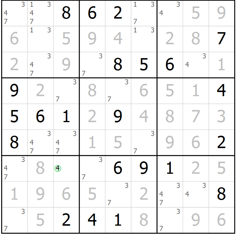 Position des candidats pour la solution de la Gr 13 page 16 du magazine de sudoku Virtuose n° 116