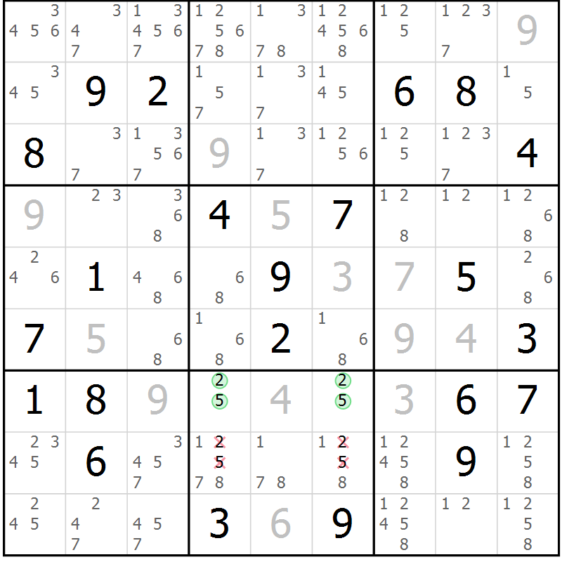 Position des candidats pour la solution de la Gr 14 page 17 du magazine de sudoku Virtuose n° 116