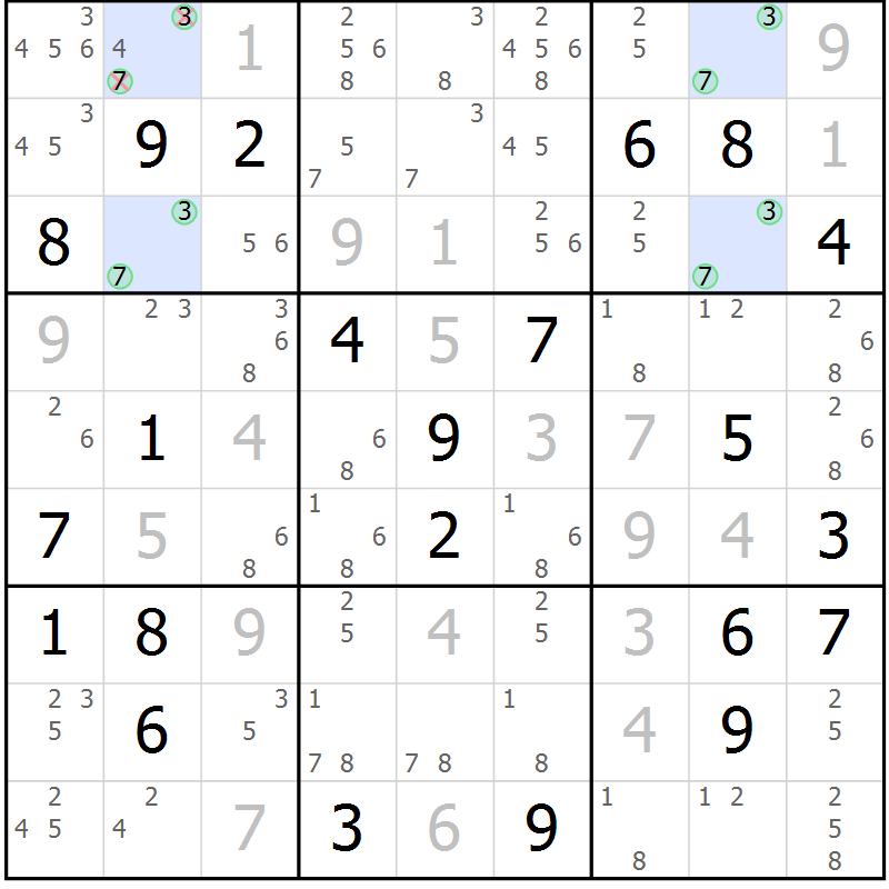 Position des candidats pour la solution de la Gr 14 page 17 du magazine de sudoku Virtuose n° 116