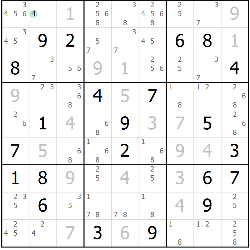 Position des candidats pour la solution de la Gr 14 page 17 du magazine de sudoku Virtuose n° 116