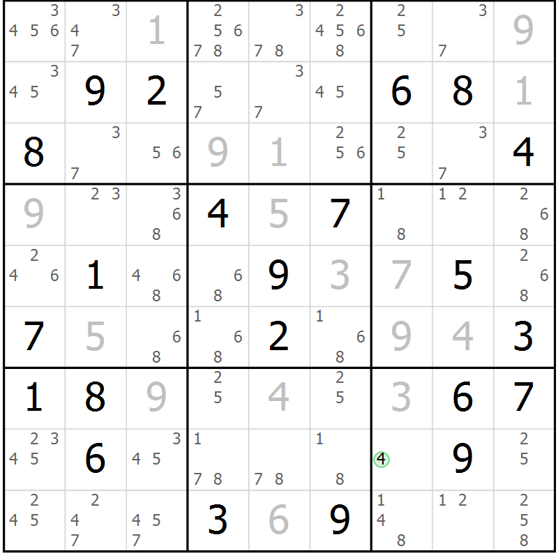 Position des candidats pour la solution de la Gr 14 page 17 du magazine de sudoku Virtuose n° 116