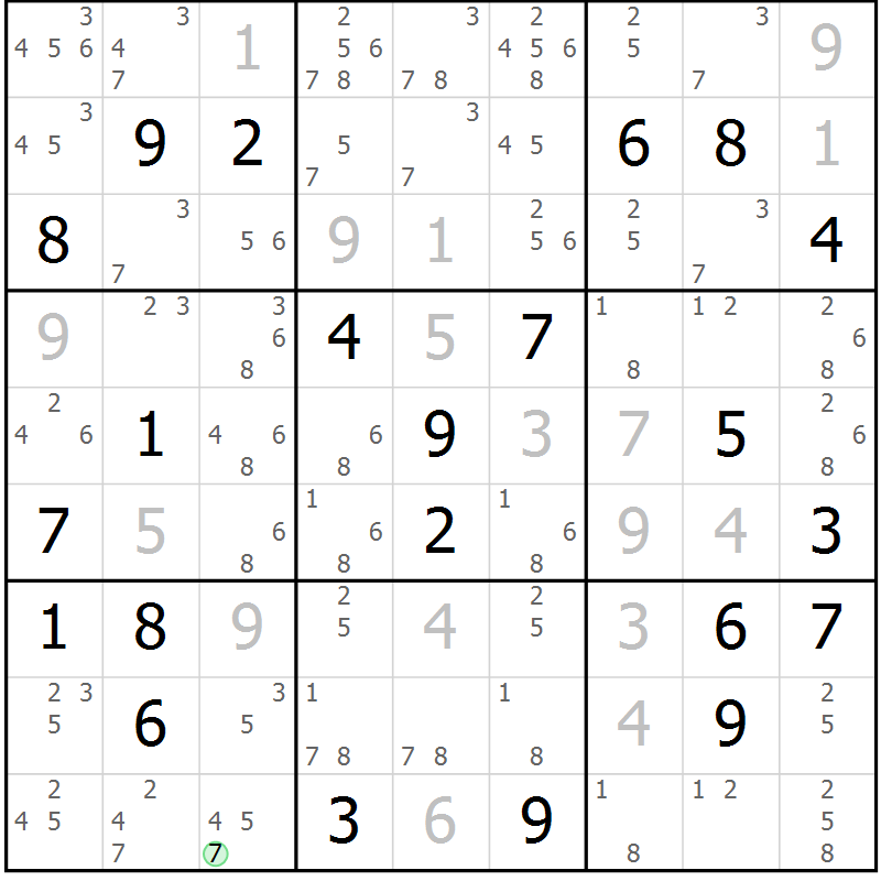 Position des candidats pour la solution de la Gr 14 page 17 du magazine de sudoku Virtuose n° 116
