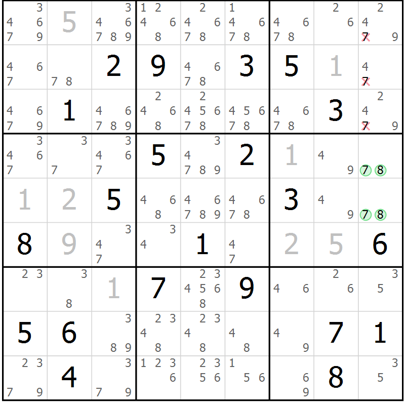Position des candidats pour la solution de la Gr 15 page 18 du magazine de sudoku Virtuose n° 116