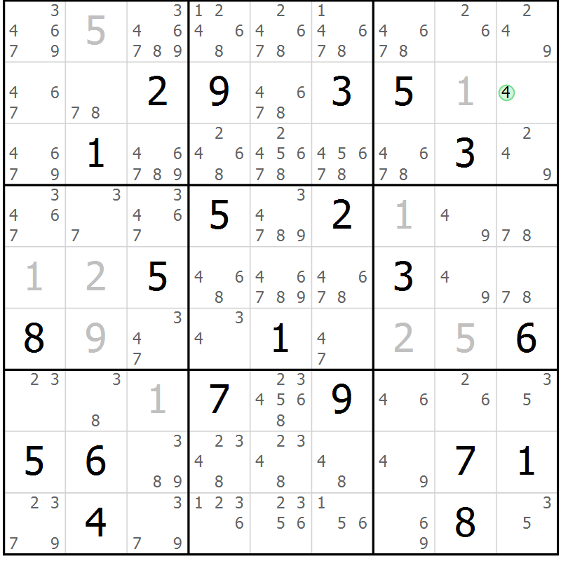 Position des candidats pour la solution de la Gr 15 page 18 du magazine de sudoku Virtuose n° 116