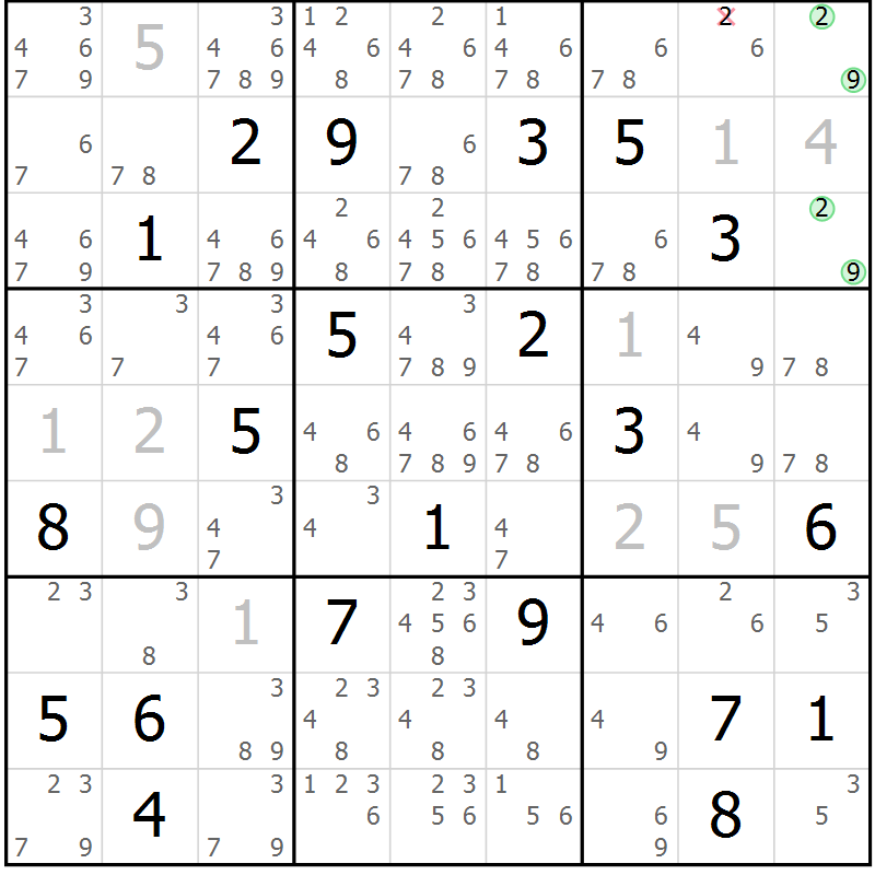 Position des candidats pour la solution de la Gr 15 page 18 du magazine de sudoku Virtuose n° 116