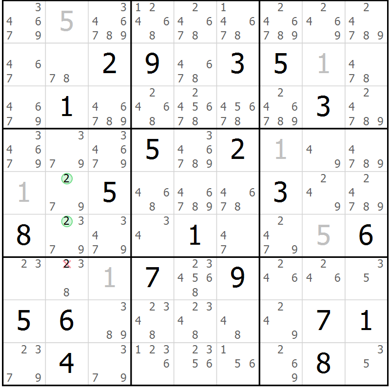Position des candidats pour la solution de la Gr 15 page 18 du magazine de sudoku Virtuose n° 116