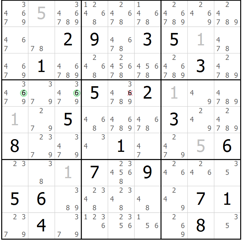 Position des candidats pour la solution de la Gr 15 page 18 du magazine de sudoku Virtuose n° 116