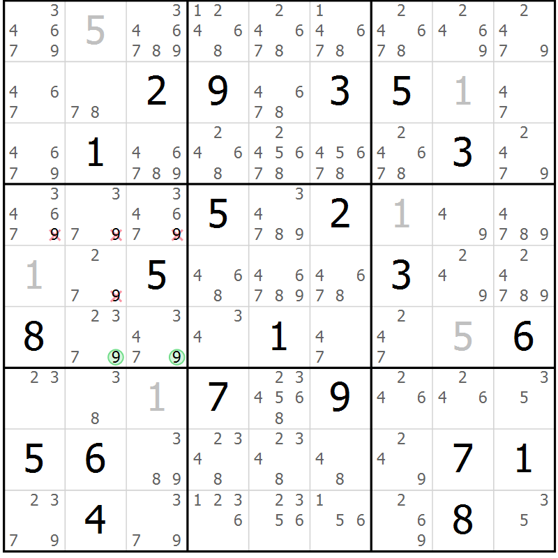 Position des candidats pour la solution de la Gr 15 page 18 du magazine de sudoku Virtuose n° 116