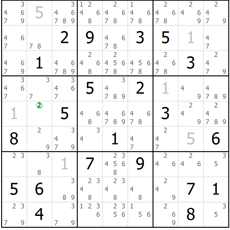 Position des candidats pour la solution de la Gr 15 page 18 du magazine de sudoku Virtuose n° 116