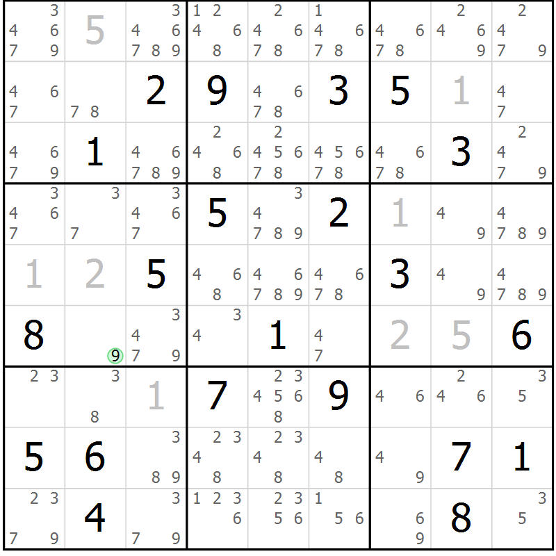 Position des candidats pour la solution de la Gr 15 page 18 du magazine de sudoku Virtuose n° 116