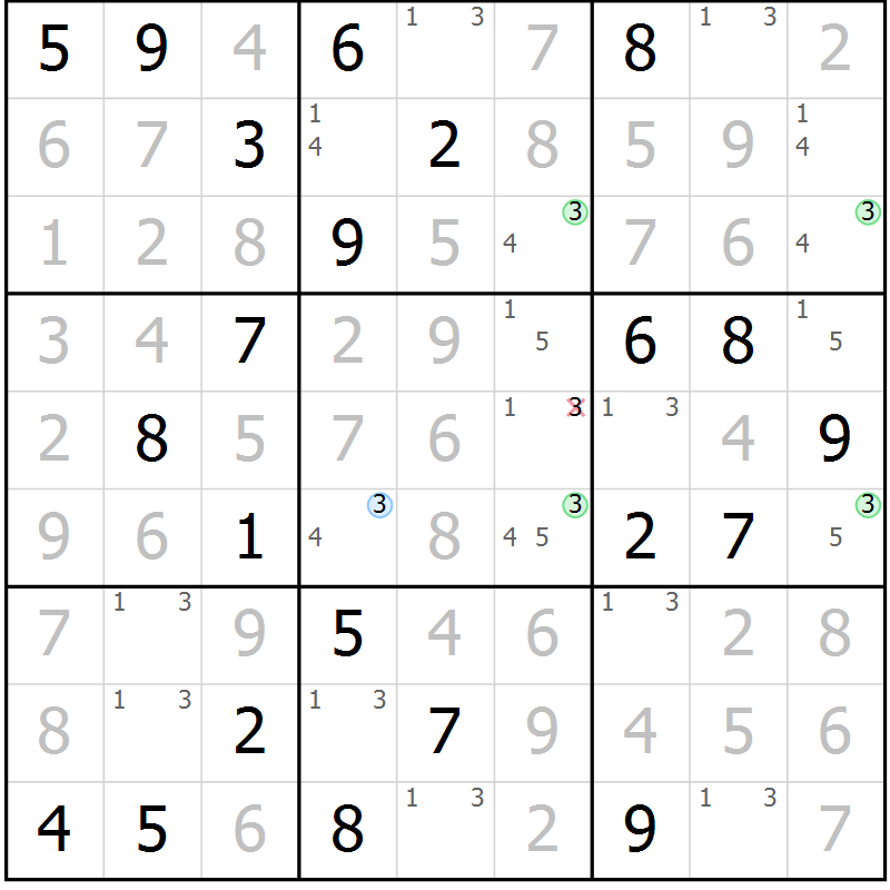 Position des candidats pour la solution de la Gr 16 page 19 du magazine de sudoku Virtuose n° 116