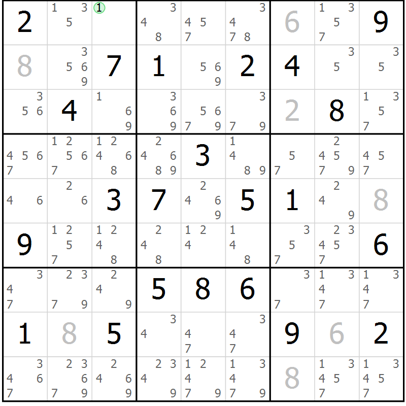 Position des candidats pour la solution de la Gr 17 page 20 du magazine de sudoku Virtuose n° 116