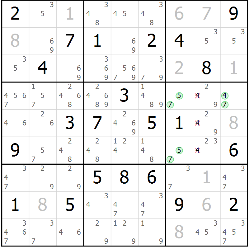 Position des candidats pour la solution de la Gr 17 page 20 du magazine de sudoku Virtuose n° 116