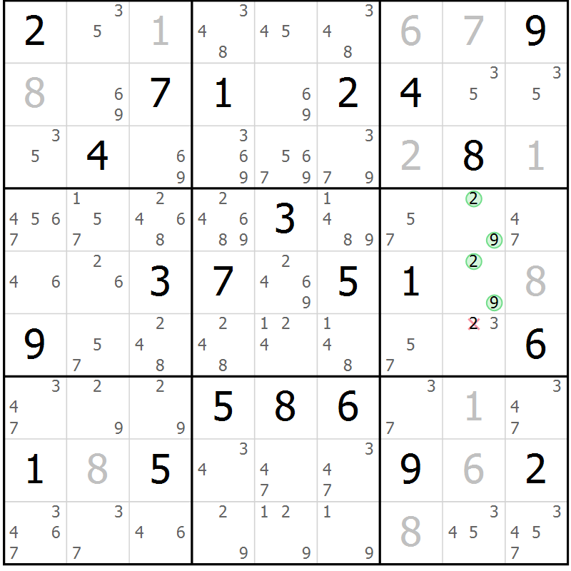 Position des candidats pour la solution de la Gr 17 page 20 du magazine de sudoku Virtuose n° 116