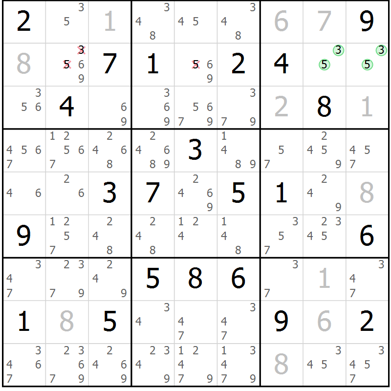 Position des candidats pour la solution de la Gr 17 page 20 du magazine de sudoku Virtuose n° 116