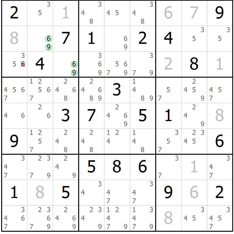 Position des candidats pour la solution de la Gr 17 page 20 du magazine de sudoku Virtuose n° 116