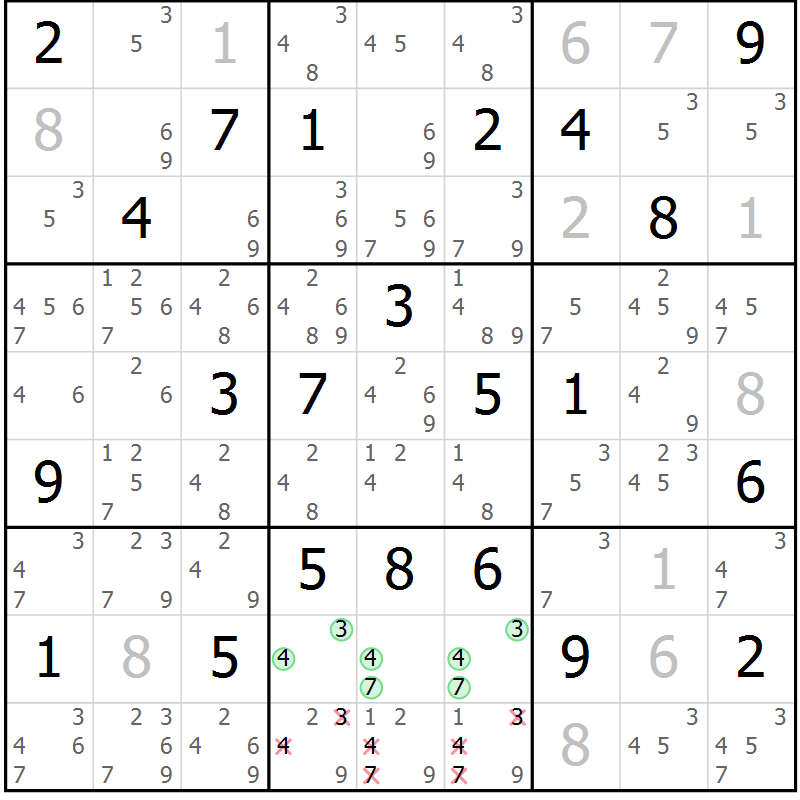Position des candidats pour la solution de la Gr 17 page 20 du magazine de sudoku Virtuose n° 116