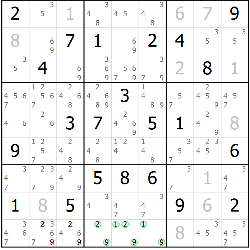 Position des candidats pour la solution de la Gr 17 page 20 du magazine de sudoku Virtuose n° 116