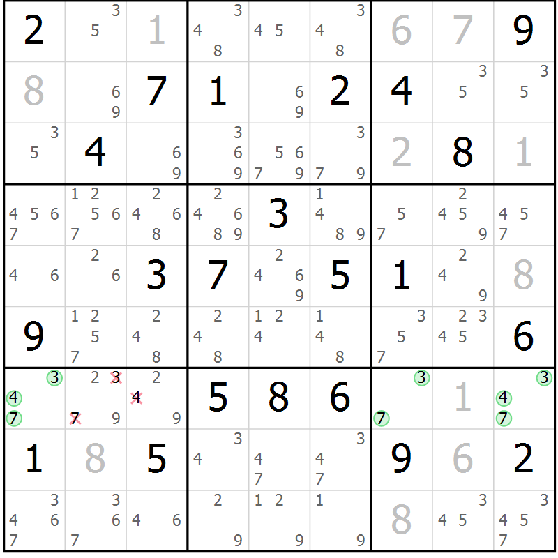 Position des candidats pour la solution de la Gr 17 page 20 du magazine de sudoku Virtuose n° 116