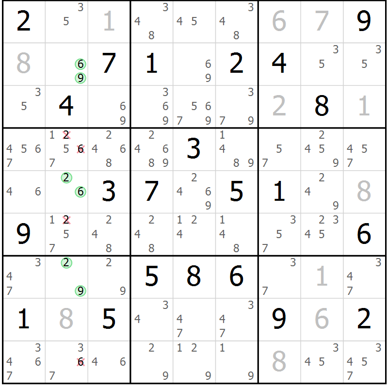 Position des candidats pour la solution de la Gr 17 page 20 du magazine de sudoku Virtuose n° 116