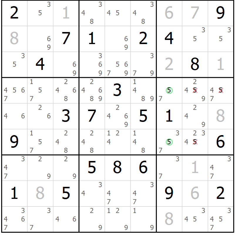 Position des candidats pour la solution de la Gr 17 page 20 du magazine de sudoku Virtuose n° 116