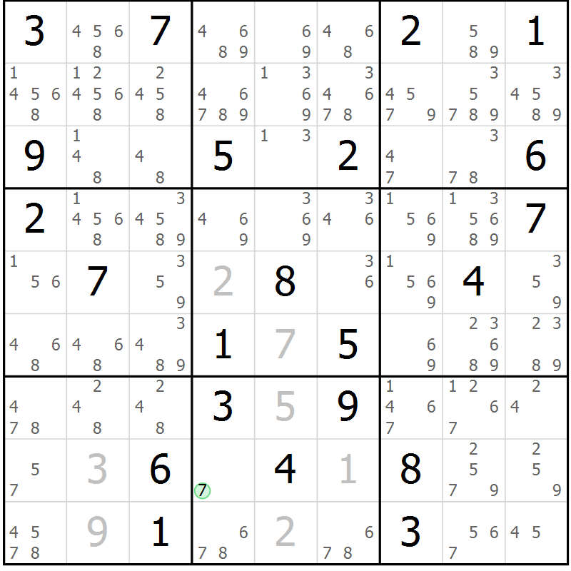 Position des candidats pour la solution de la Gr 18 page 21 du magazine de sudoku Virtuose n° 116