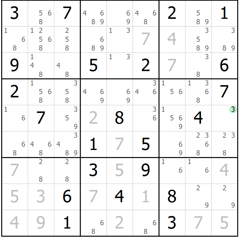 Position des candidats pour la solution de la Gr 18 page 21 du magazine de sudoku Virtuose n° 116