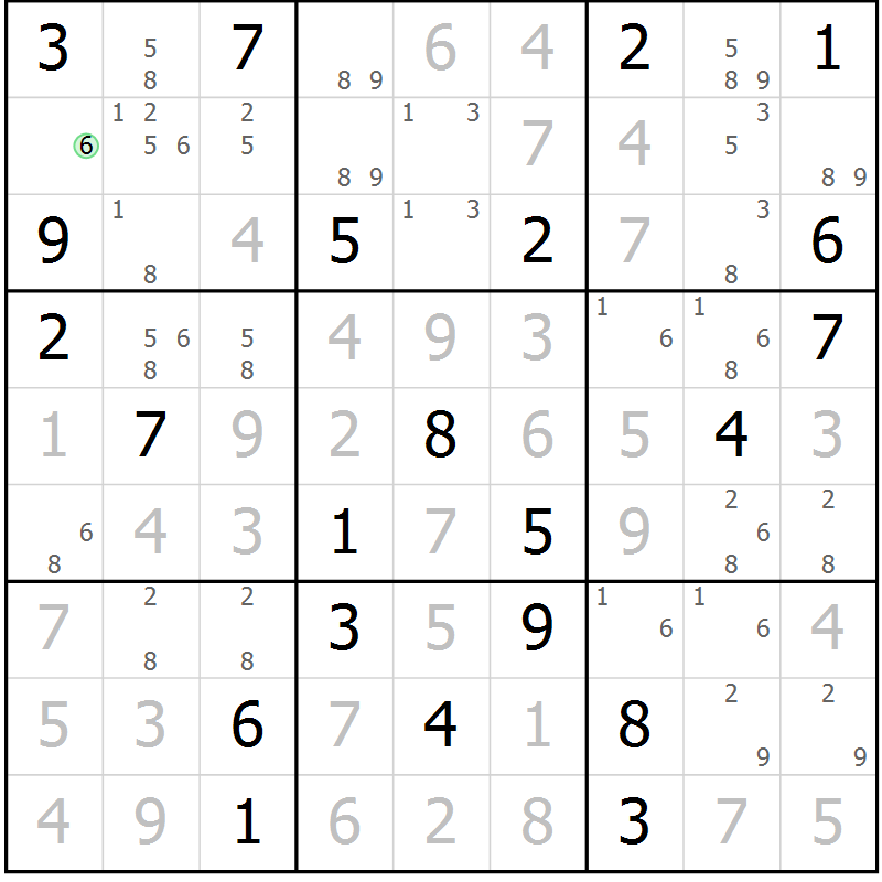 Position des candidats pour la solution de la Gr 18 page 21 du magazine de sudoku Virtuose n° 116