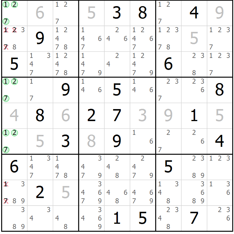 Position des candidats pour la solution de la Gr 19 page 22 du magazine de sudoku Virtuose n° 116