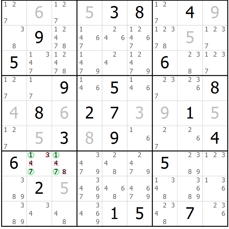 Position des candidats pour la solution de la Gr 19 page 22 du magazine de sudoku Virtuose n° 116