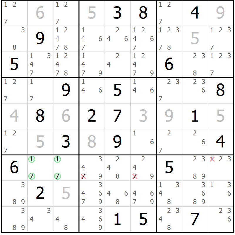 Position des candidats pour la solution de la Gr 19 page 22 du magazine de sudoku Virtuose n° 116