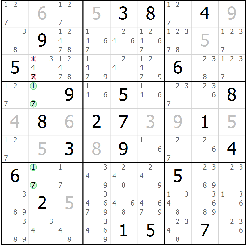 Position des candidats pour la solution de la Gr 19 page 22 du magazine de sudoku Virtuose n° 116