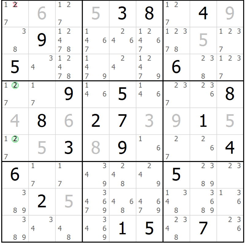 Position des candidats pour la solution de la Gr 19 page 22 du magazine de sudoku Virtuose n° 116